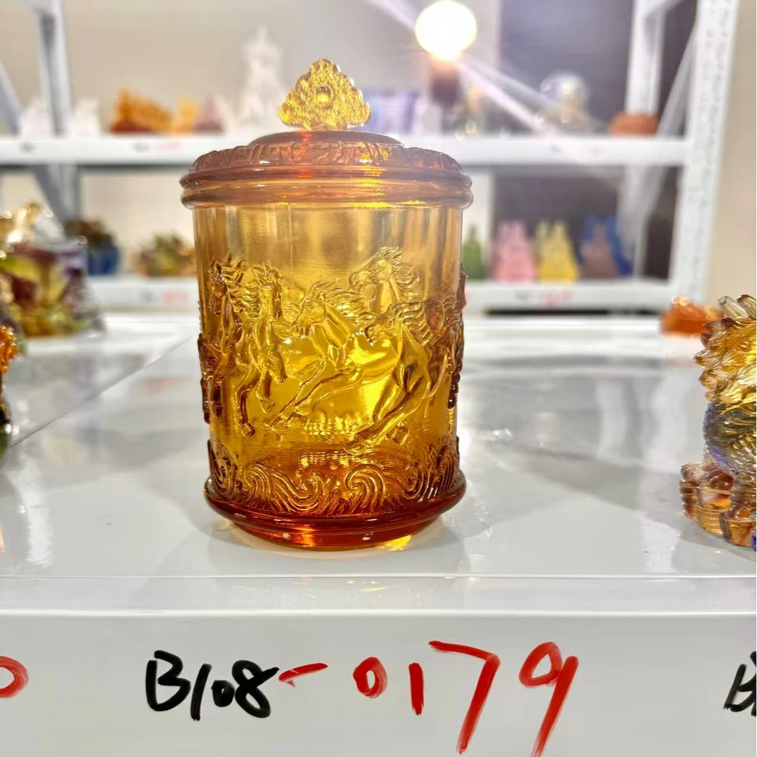 B108  八骏马笔挺收纳【琉璃撤柜捡漏】非遗传承琉璃摆件车挂