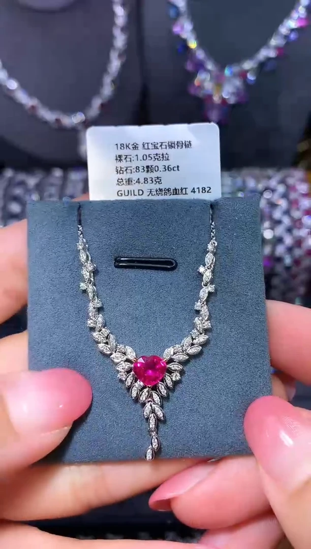 18K金镶嵌锁骨链红宝石1.05ct/吉尔德/无烧鸽血红
