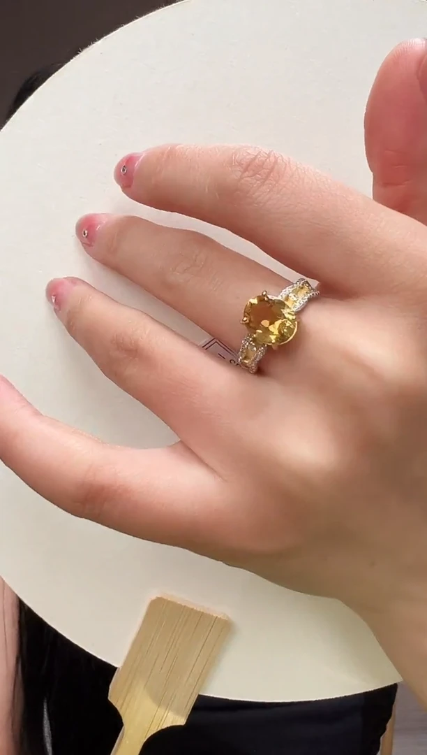 银S925镶嵌戒指黄晶28【