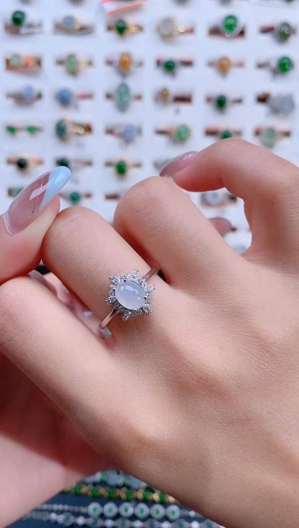 翡翠戒指银S925镶嵌天然翡翠