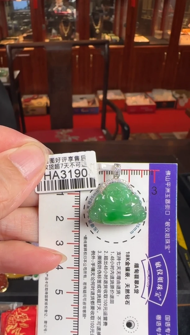 颈饰18K金镶嵌翡翠HA3190冰绿佛公