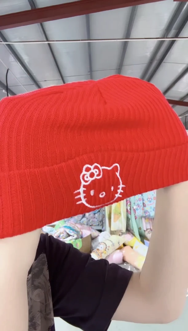 红色kt 针织帽子一个
