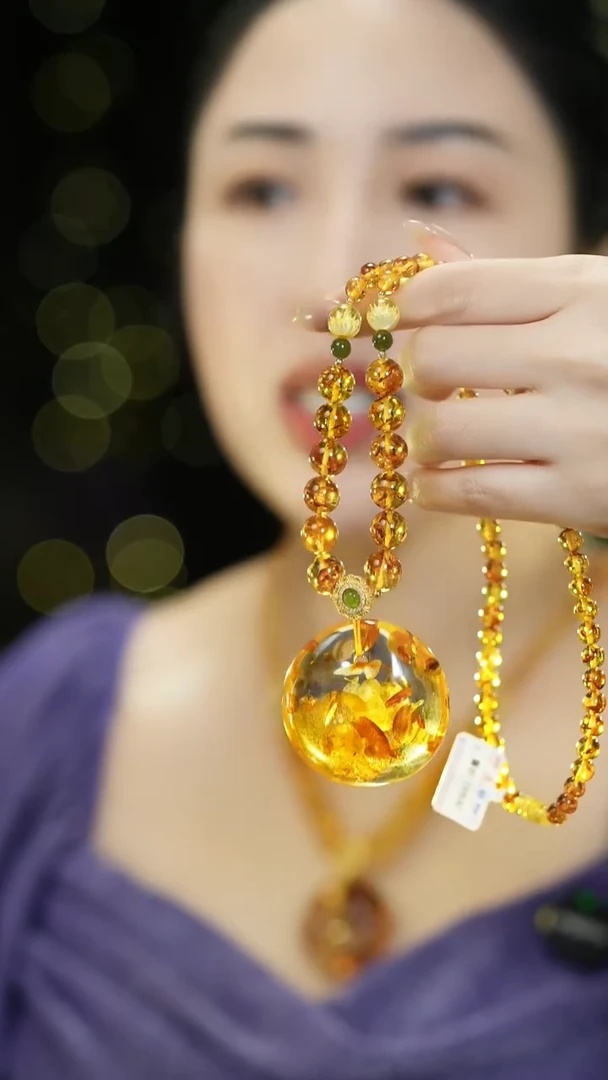 琥珀（花珀）项链未镶嵌花珀平安扣吊坠