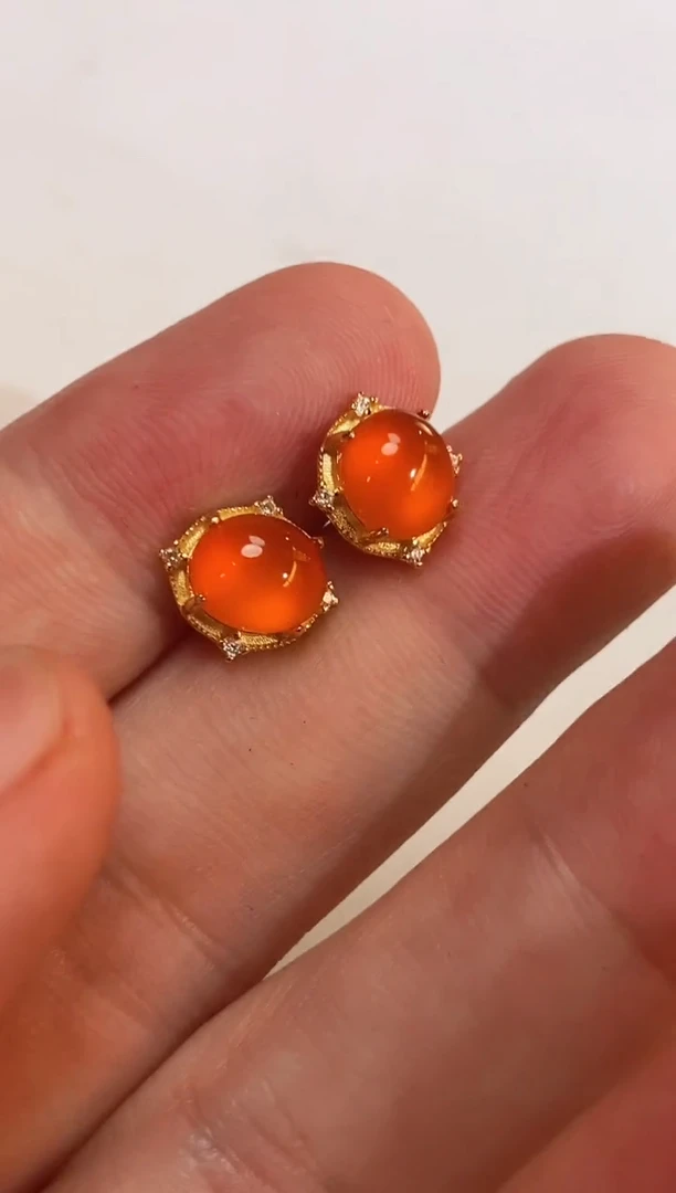 南红玛瑙未镶嵌耳钉保山河湾冰红南红耳钉