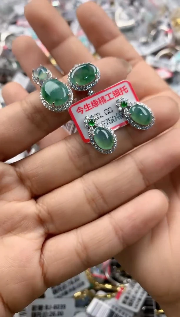 银S925镶嵌戒指翡翠4444----7