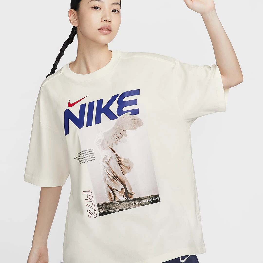 耐克女子纯棉OVERSIZE风T恤夏季新款舒适宽松 HF6292-133