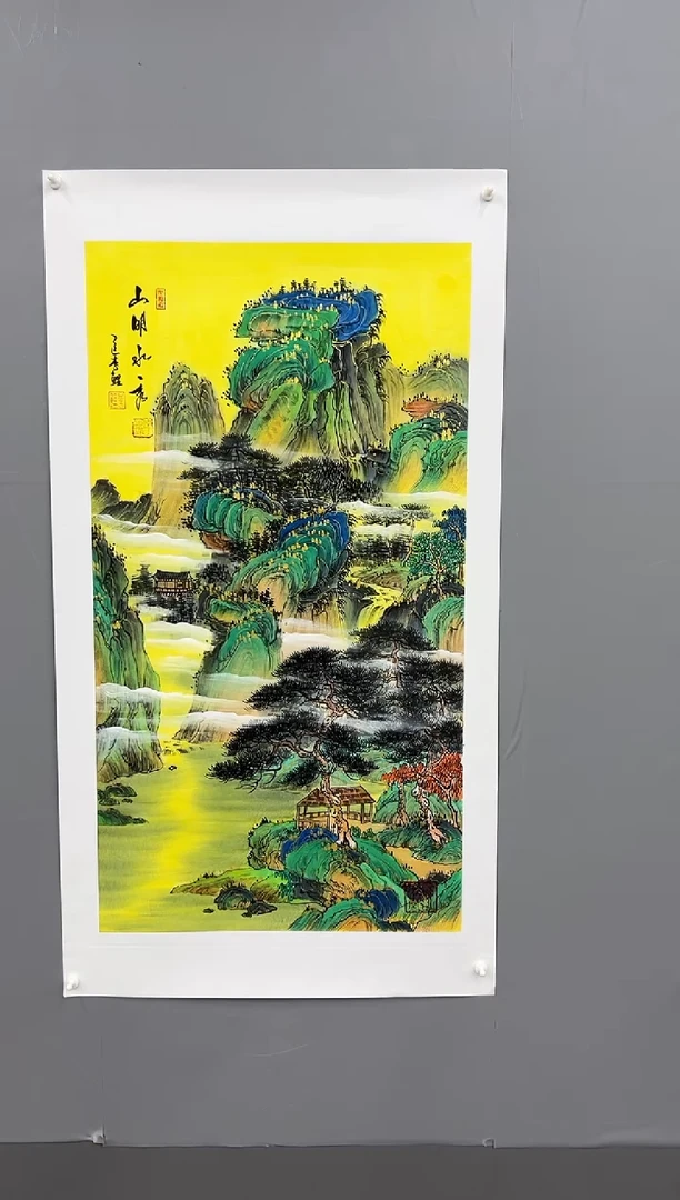 国画锦煌专属/李鲤手绘/山明水秀/画芯100*55/金碧三尺