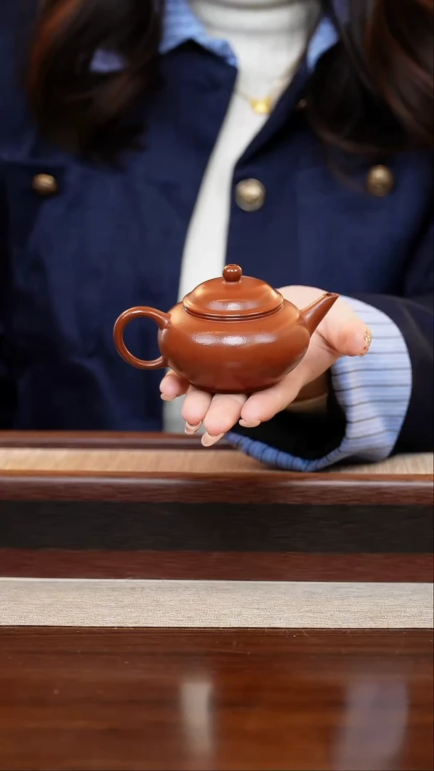 朱泥小水平100cc宜兴手工紫砂壶