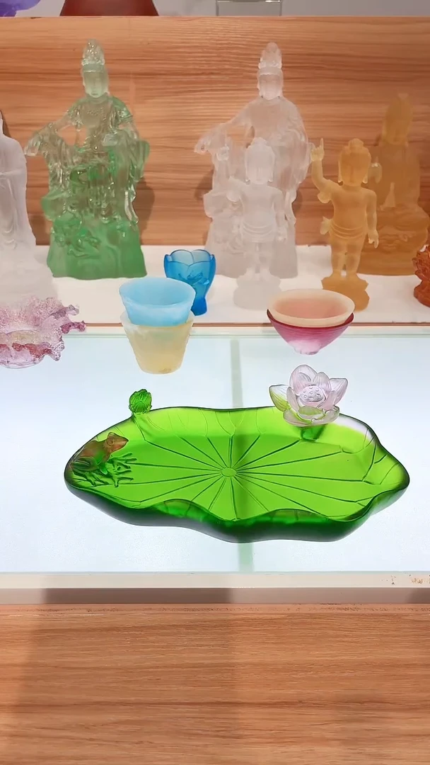 手工艺品琉璃绿色莲叶茶台果盘香插