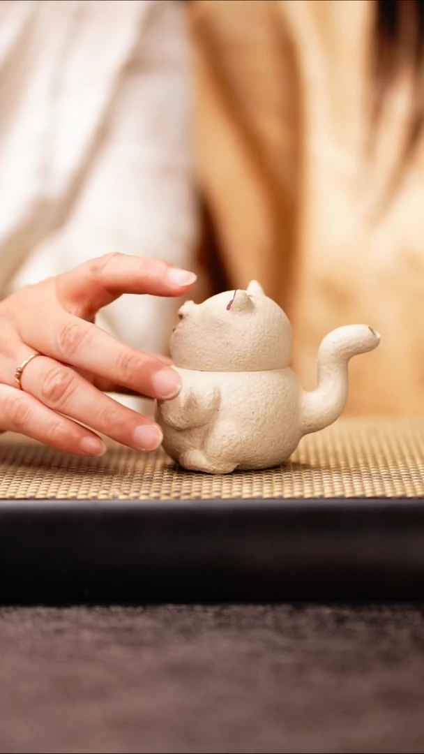 ZCY61白玉段猫咪手抓壶