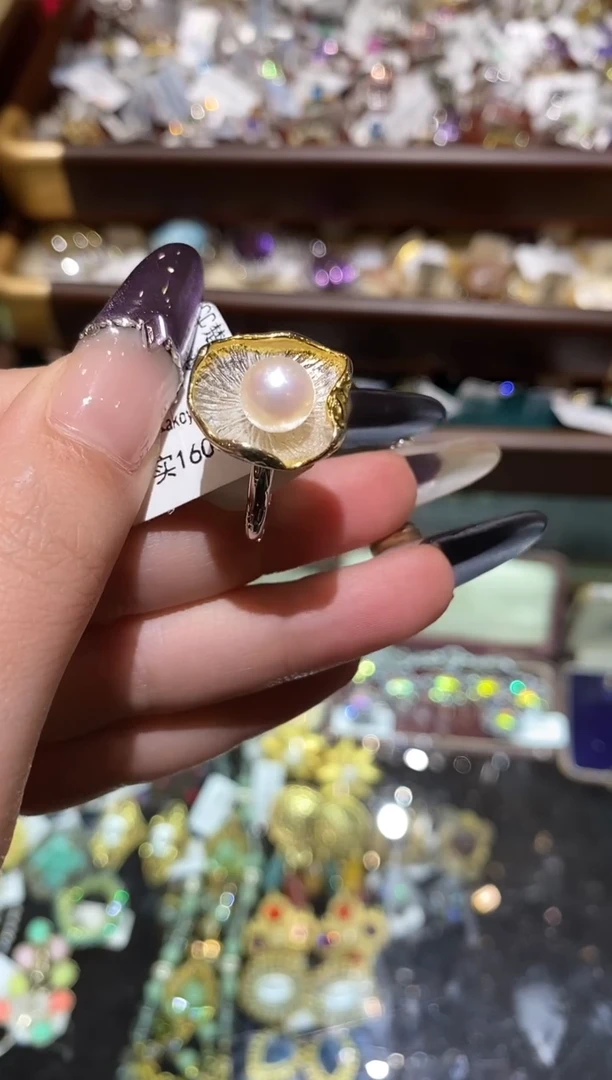 银S925镶嵌戒指海水珍珠楚楚珠宝中古甄选不退换
