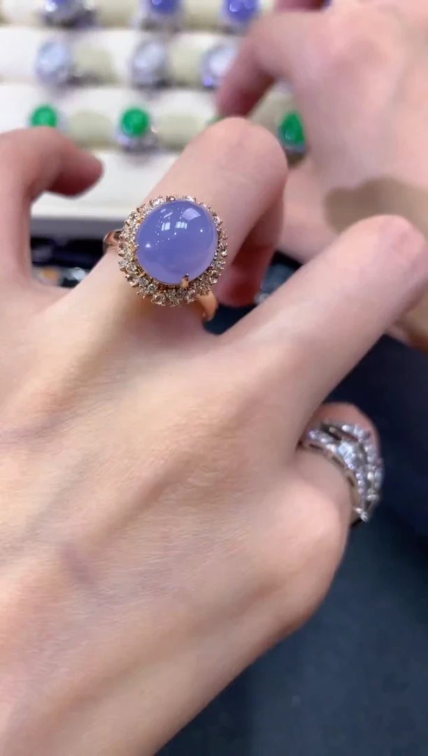 【闪购商品】翡翠戒指18K金镶嵌a341紫货有色差