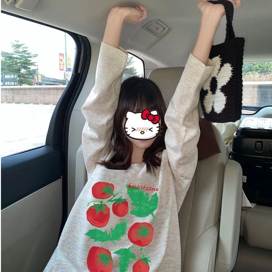 【ZHAP】圆领打底衫250克彩纱长袖t恤女宽松秋季款通勤休闲百搭上衣