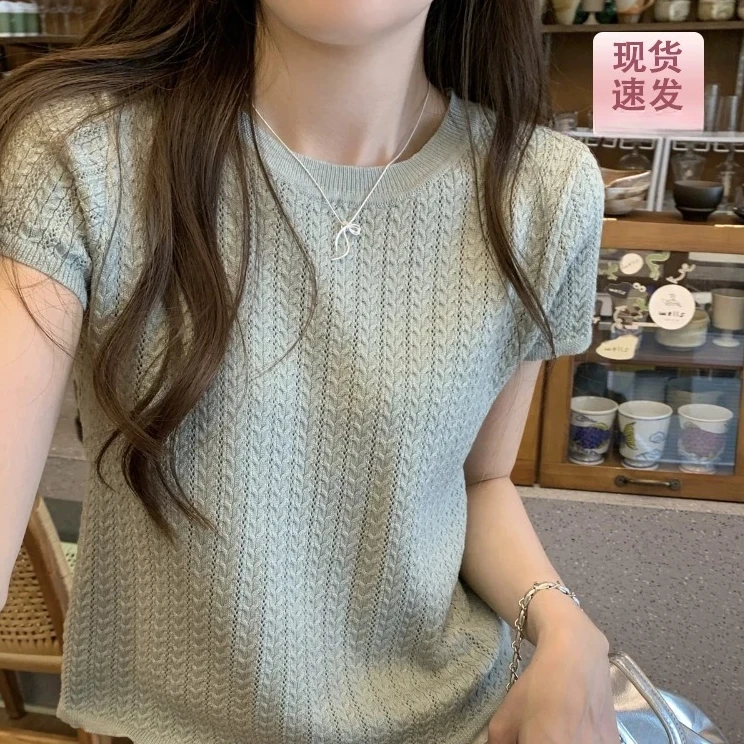 新款别致镂空圆领T恤设计师款高级百搭时髦短袖夏季显瘦小众A94