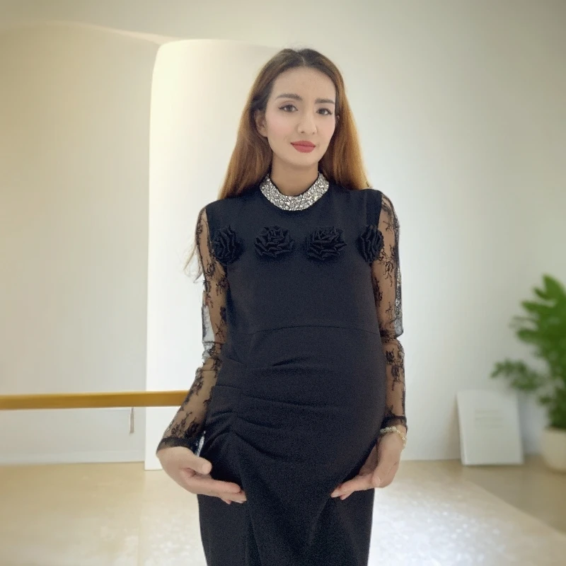 孕妇参加婚礼穿的礼服裙，孕妇晚礼服，孕妇秋季长款裙子，