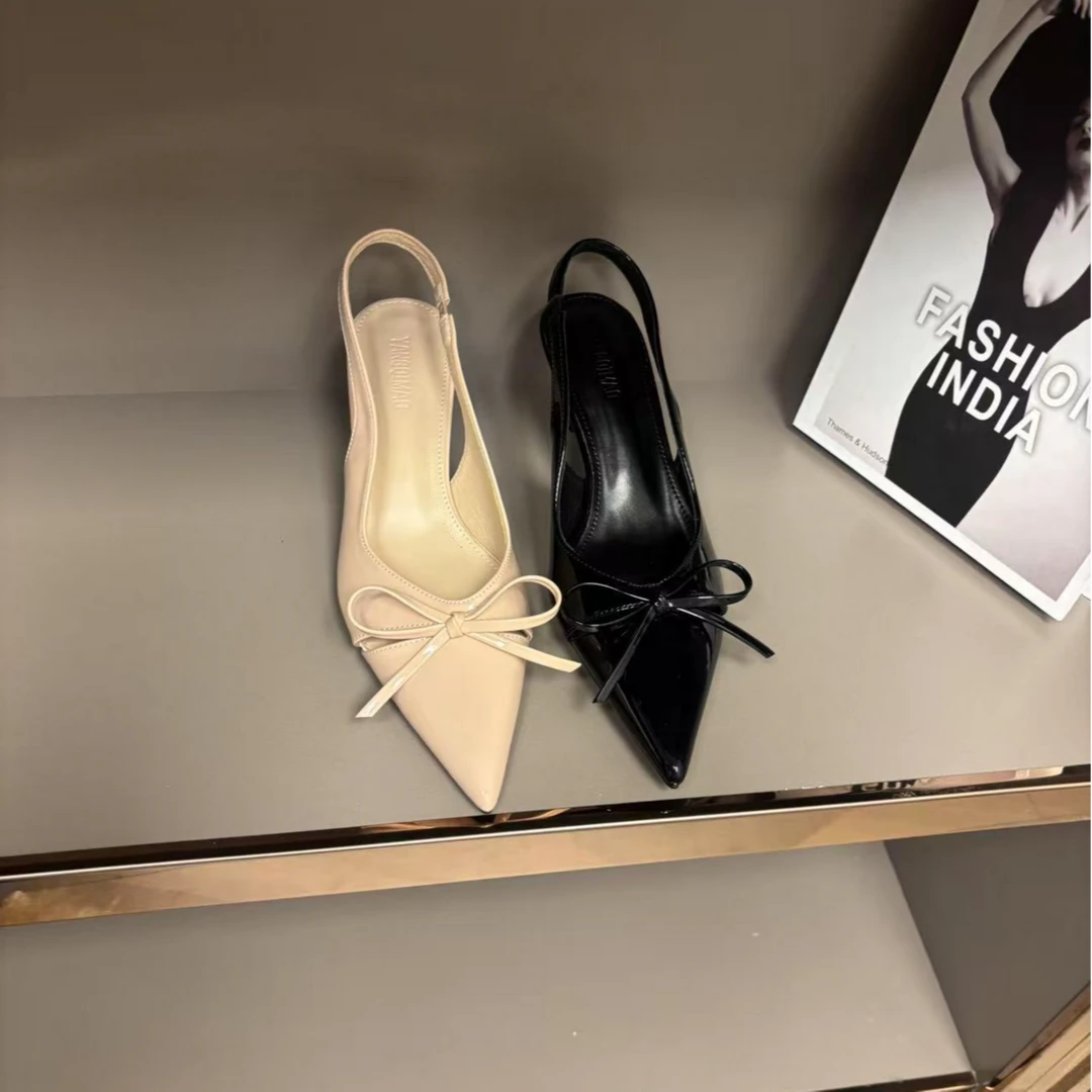 2025新款春夏细跟高跟包头凉鞋时尚好搭高级复古设计感尖头浅口