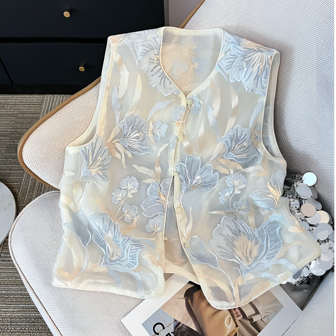 [蓝花灵】2025重工刺绣春夏新款亮片马甲百搭休闲气质薄款轻薄坎肩