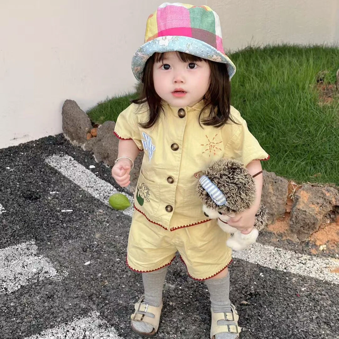 壹妈童装女宝套装2025夏季新款明媚活泼可爱黄色上衣黄色短裤