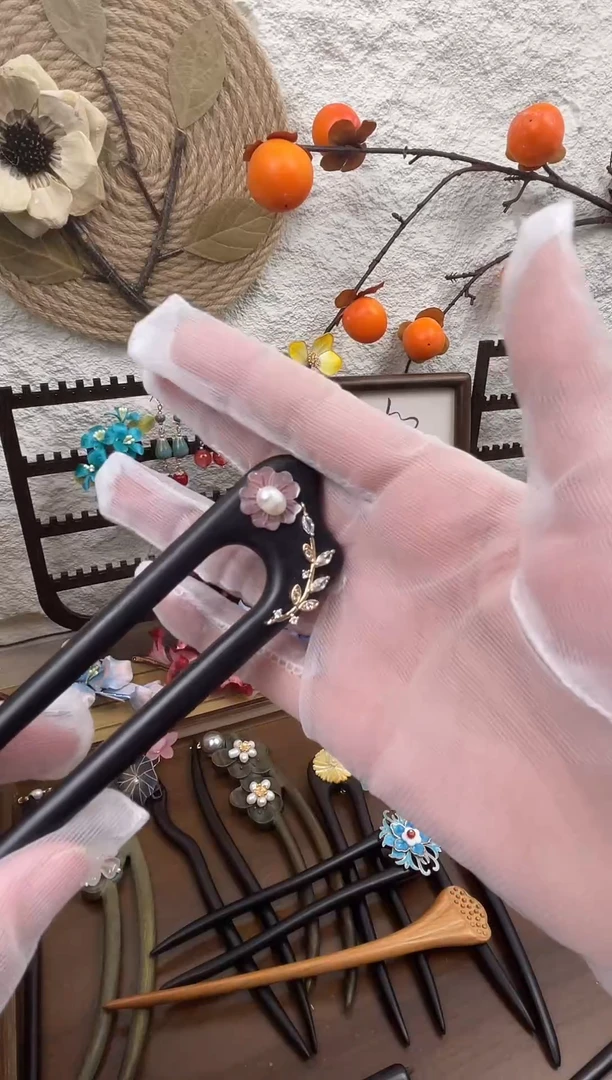 非金属木质鸿*15里面单面檀木U簪