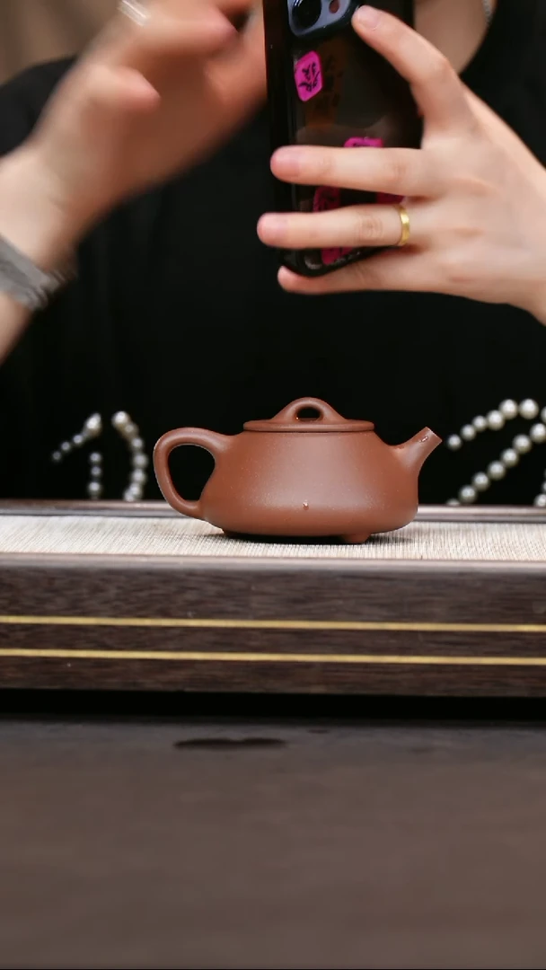 茶壶紫砂老紫泥 平盖石瓢