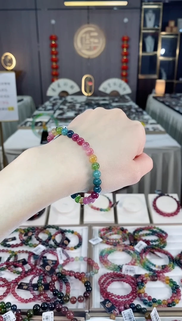 未镶嵌老矿碧玺色标单圈手串6mm+碧玺dan多样性发货一条