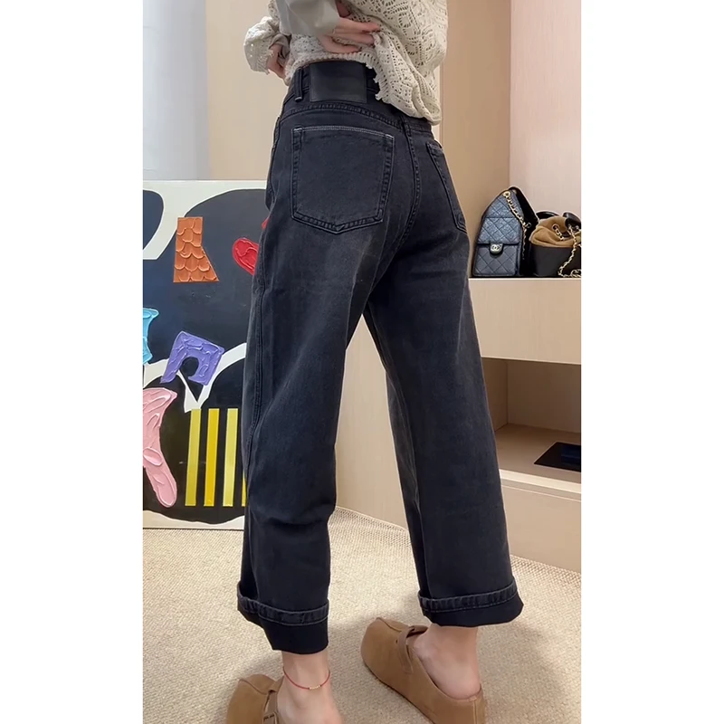 大码窄版直筒牛仔裤女2025年秋季新款小个子高腰显瘦九分法棍裤子