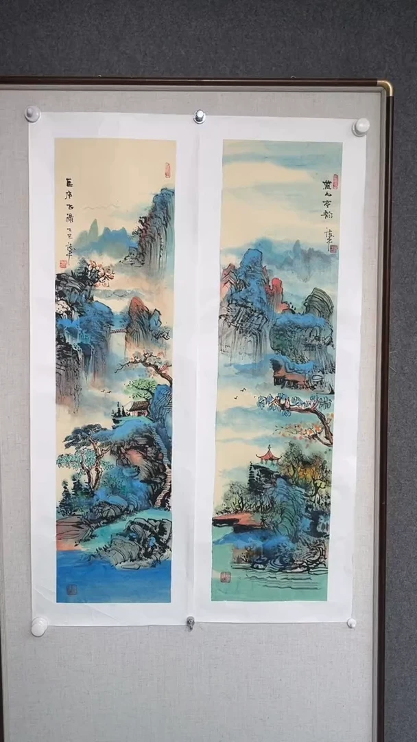 国画黄德中老师100*25两条屏