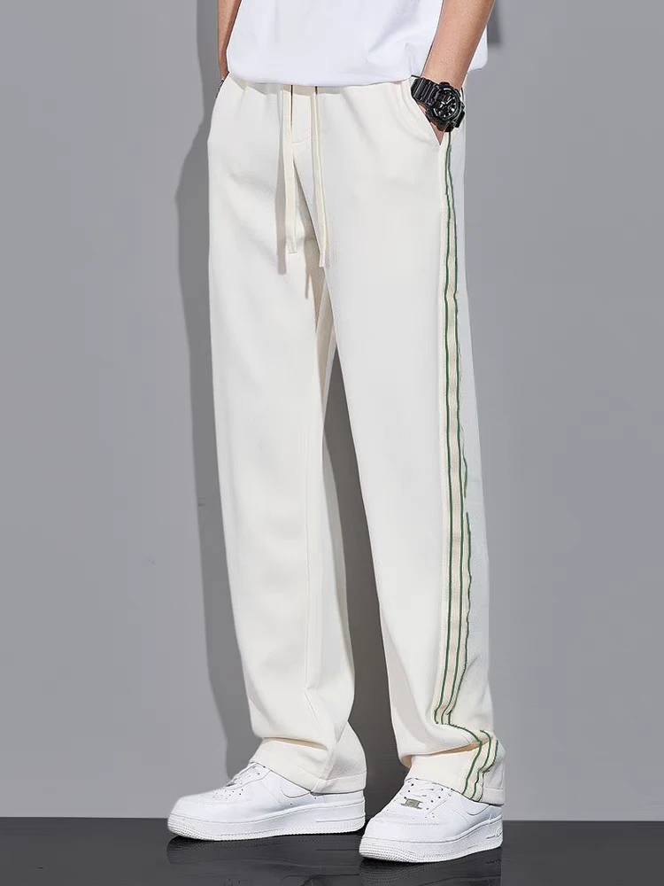 夏季新款侧边织带白色休闲运动裤