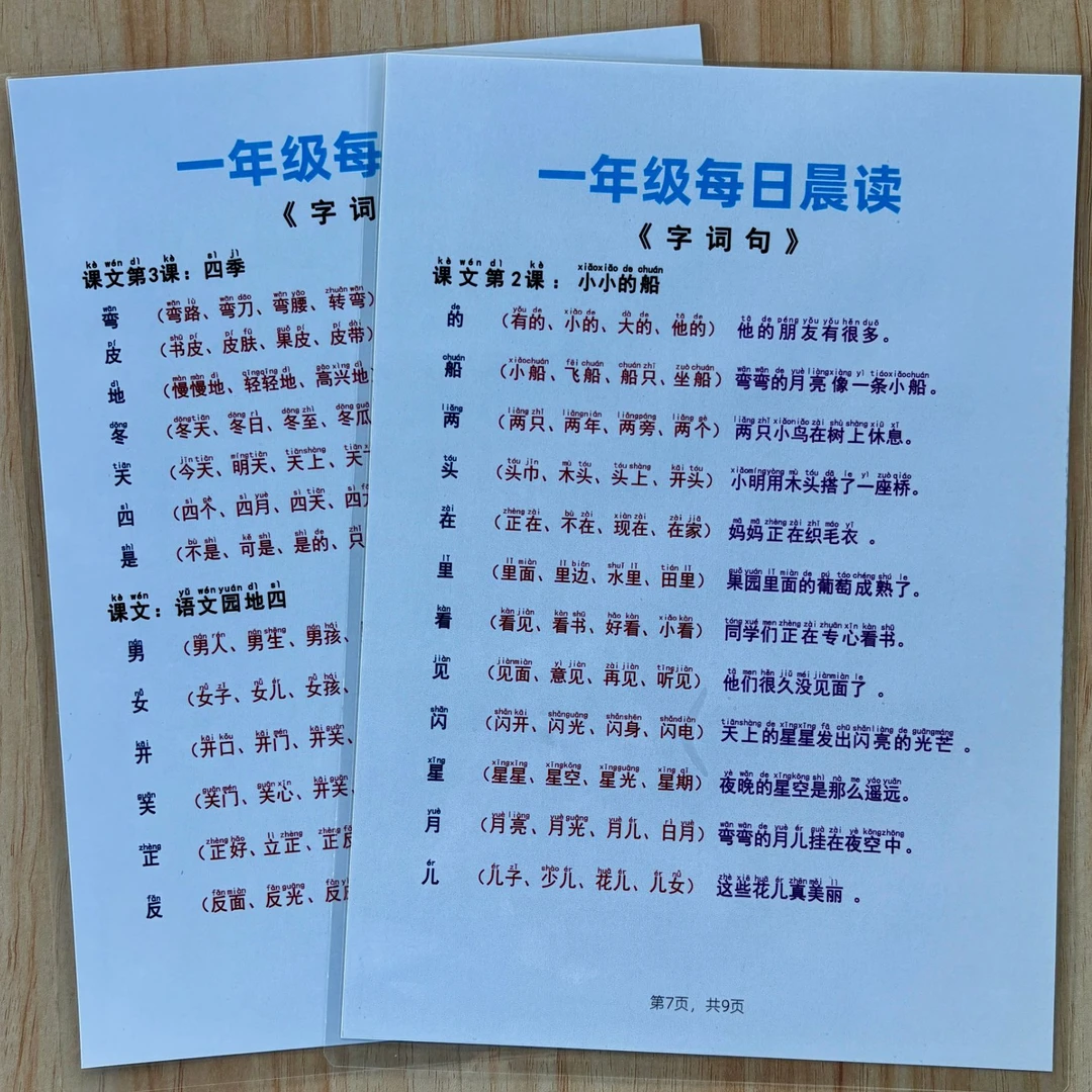 一年级语文识字每日晨读汉语拼音学习儿童拼读训练早教益智认知卡