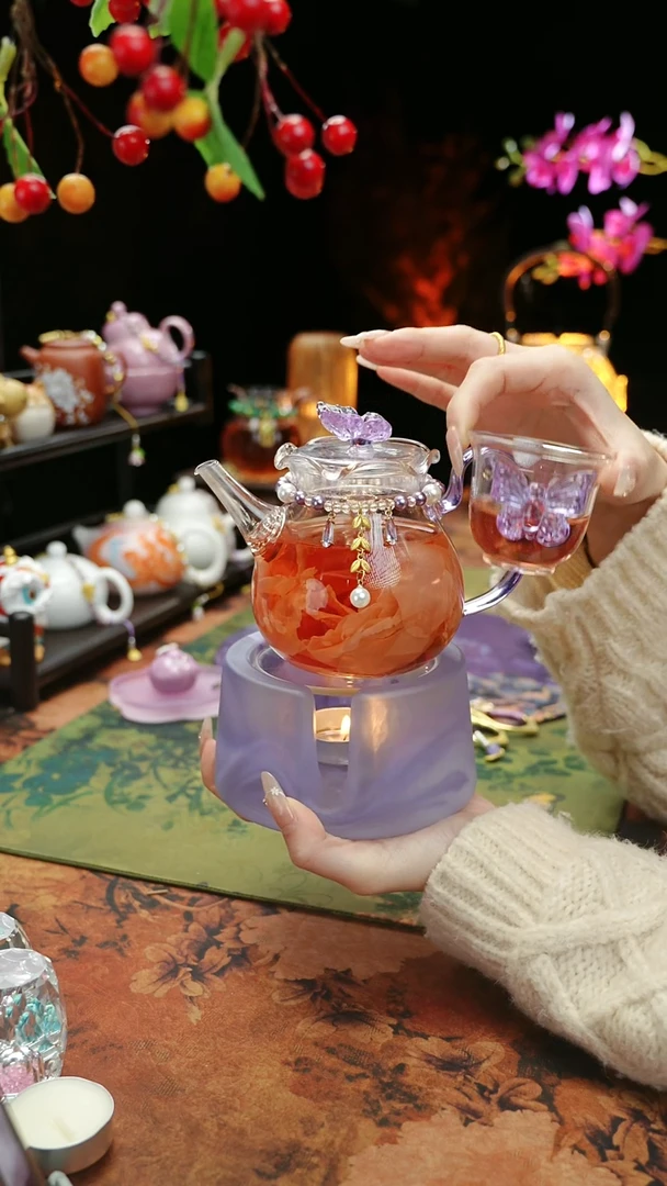 【闪购商品】紫色温茶台+茶壶+链子+杯子