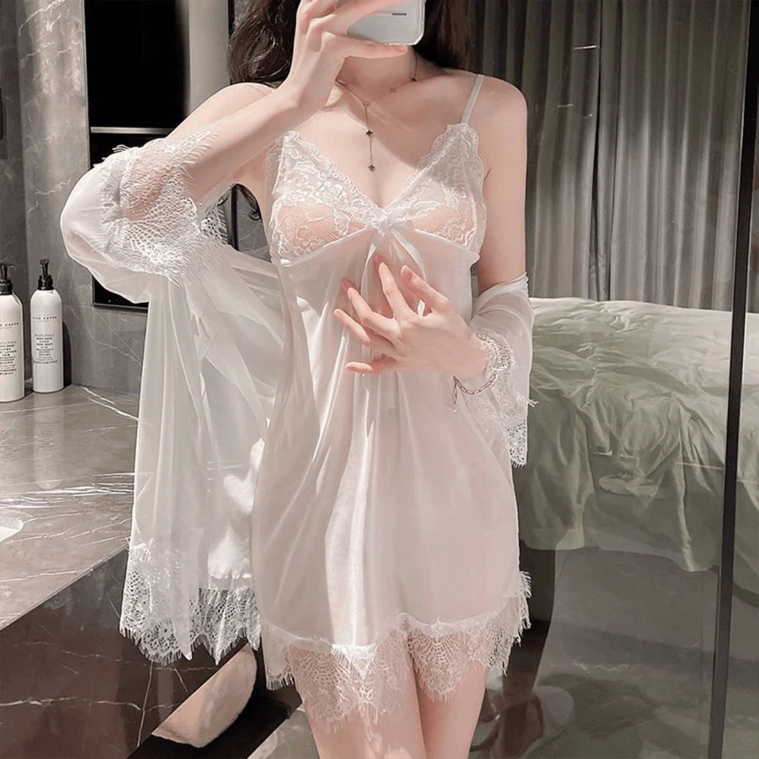 2024爆款性感吊带网纱纯欲风睡衣女蕾丝大码睡裙睡袍蕾丝