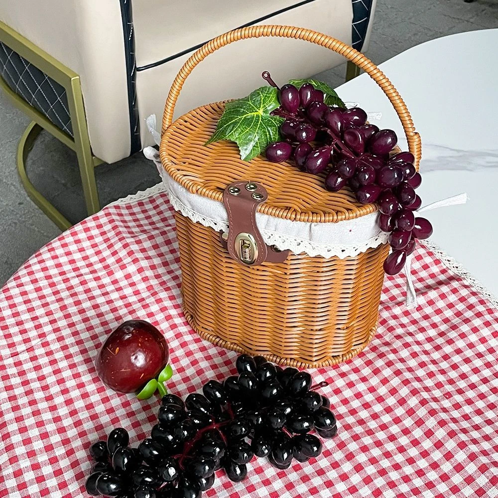 仿收纳户外采摘野餐篮柳编购物篮水果篮礼品电动车户外野餐手提篮