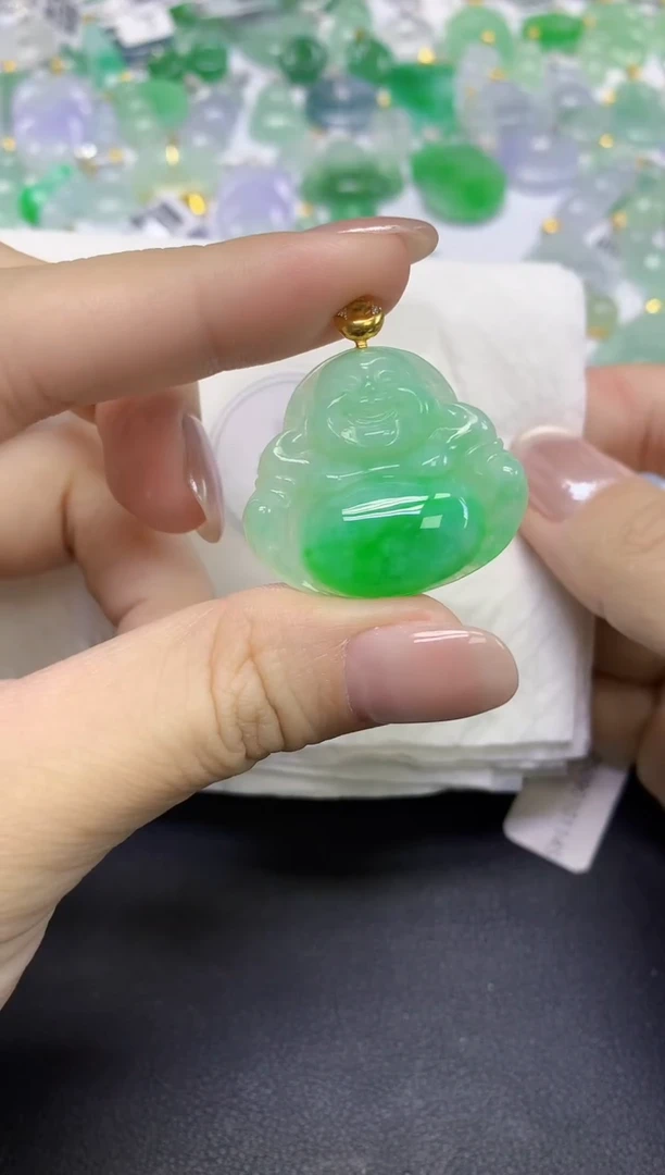 颈饰18K金镶嵌翡翠天然缅甸翡翠A货百元以上9元证书费自理