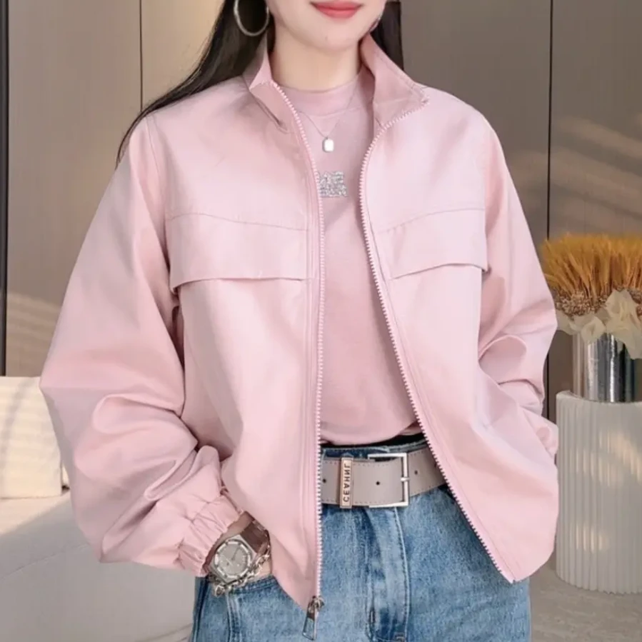 春季新款棒球服外套气质百搭减龄冲锋衣休闲减龄纯色拉链开衫上衣