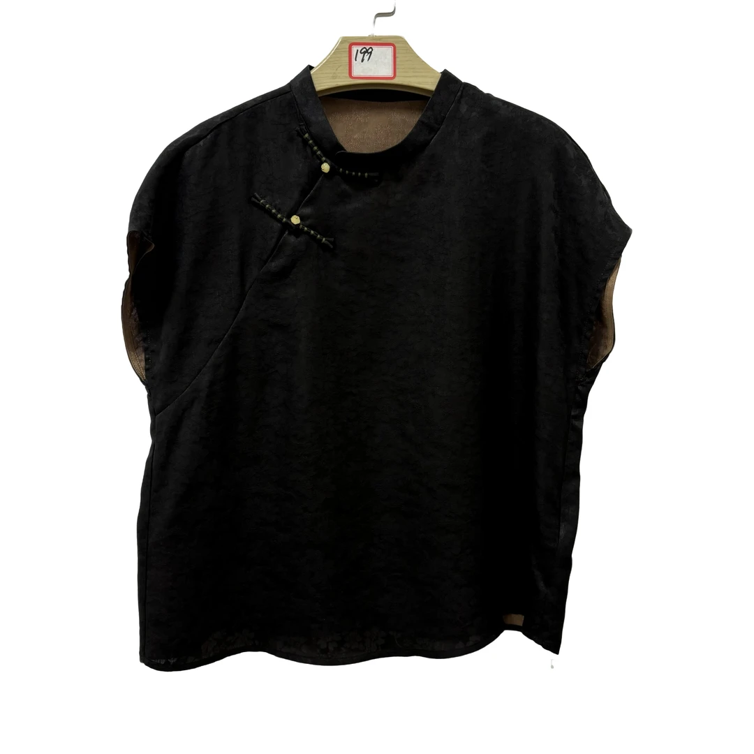 宽松型吸汗短袖常规衬衫夏季连衣裙女装印花中式上衣25023