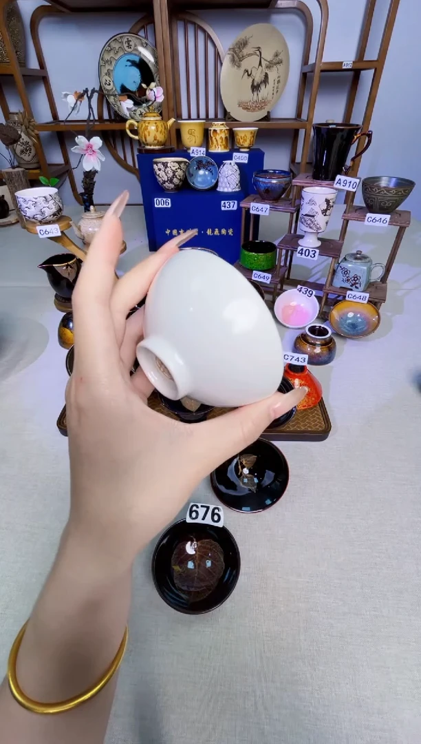 【特价预售白瓷绿叶盏】非遗大师手工高温瓷特价款