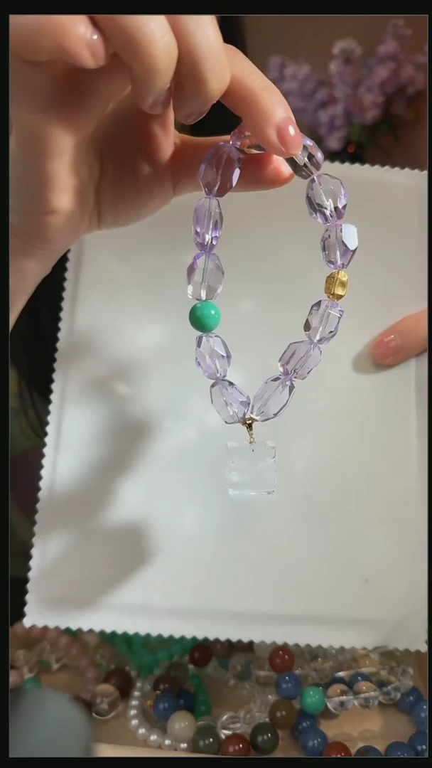 水晶手串18K金镶嵌天然紫水晶手串