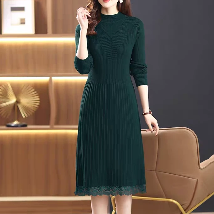 Q1153针织连衣裙秋冬新款中长款内搭收腰显瘦配大衣