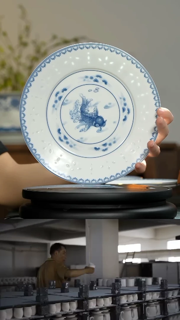玉柏玲珑如鱼得水8寸浅盘