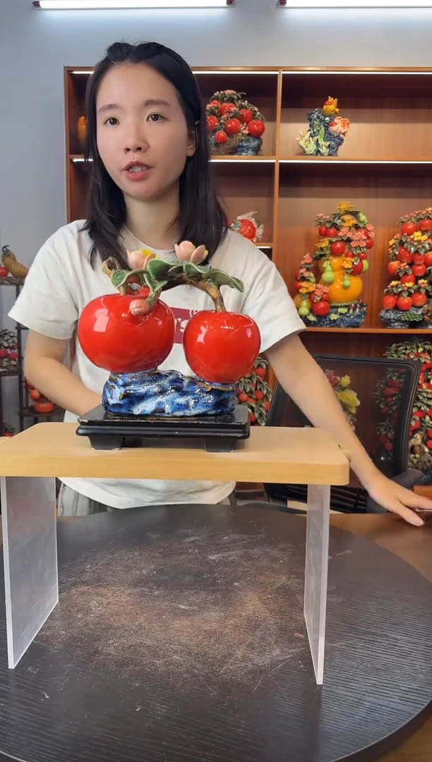 陶瓷有底座双苹果摆件