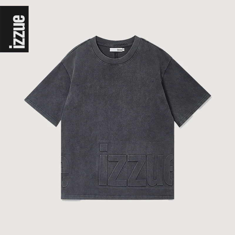 izzue【高端线】夏季男女做旧T恤凹凸钢印重磅洗水街头宽松潮流短袖