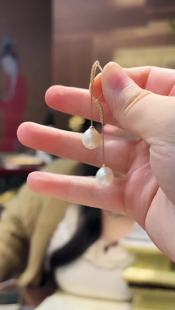 无925银珍珠流苏耳钉/对