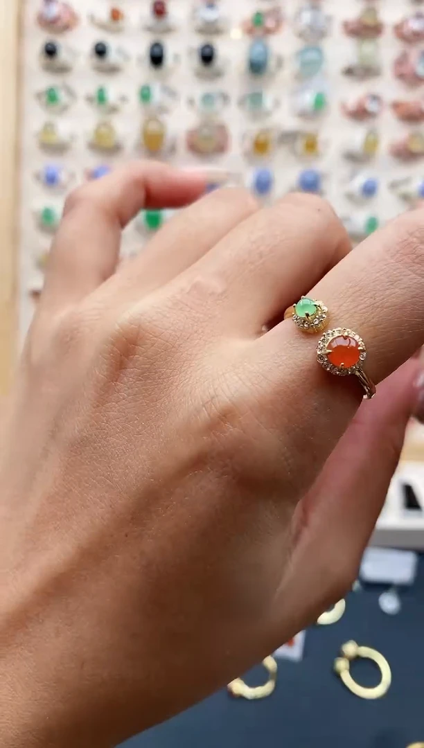 【闪购商品】翡翠戒指银S925镶嵌缅甸天然A货翡翠111  1+1