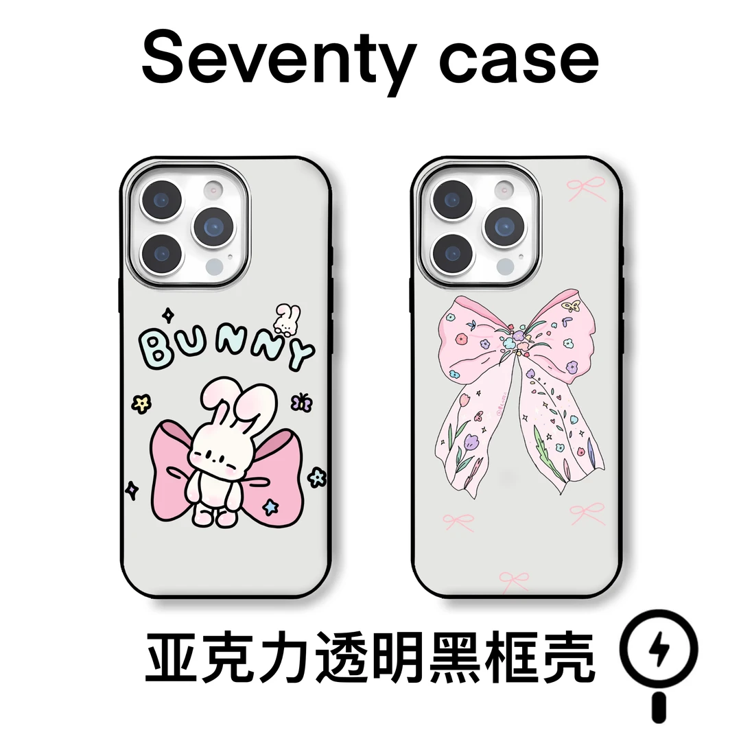 黑框亚克力二合一兔子蝴蝶透明手机壳适用苹果iphone16/17promax4