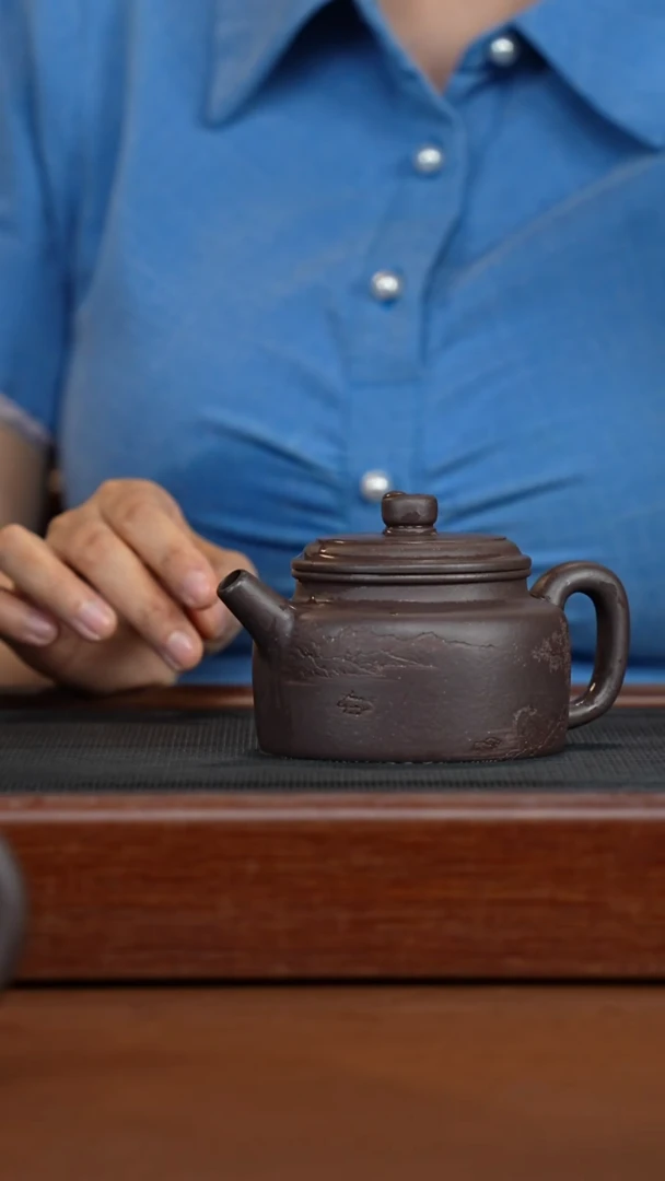 茶壶紫砂天青刻绘德钟