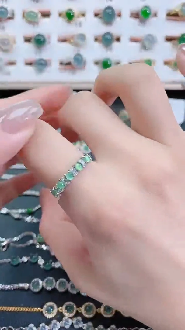 银S925镶嵌戒指翡翠天然翡翠