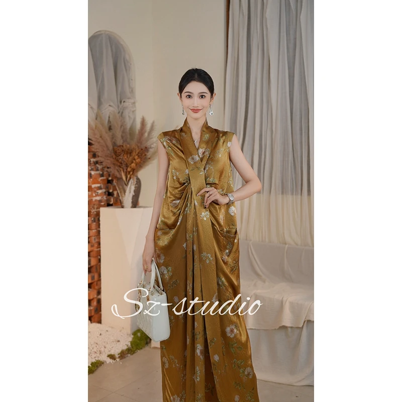 柿子【金缕雅韵】禅意气质设计夏季老钱风松弛感百搭晚宴场合连衣裙