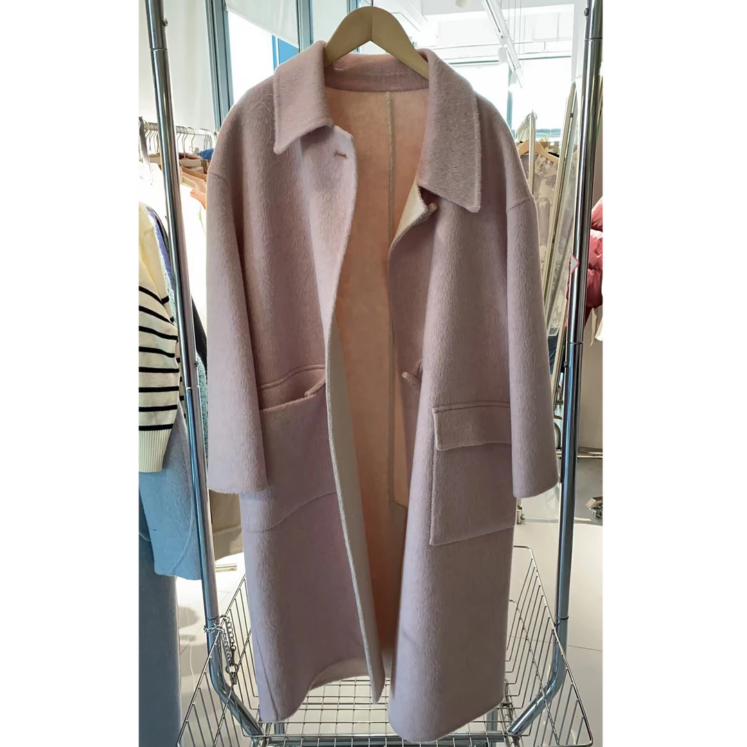 2024年版衣翻领气质毛呢外套呢大衣毛呢外套女双面呢女士中长款