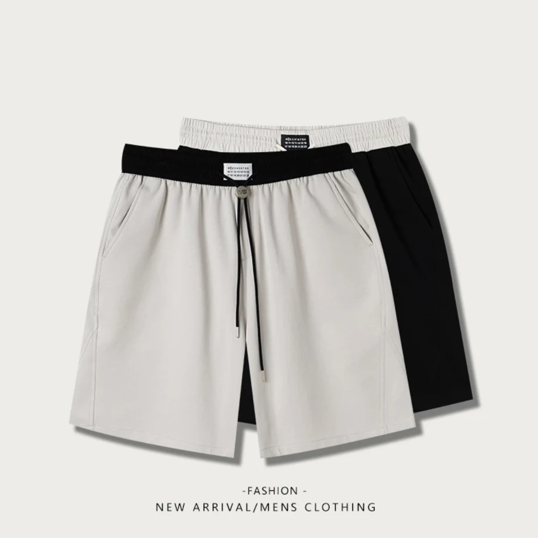 夏季新款男士短裤亲肤舒适吸汗空气棉感休闲五分裤松紧腰抽绳中裤