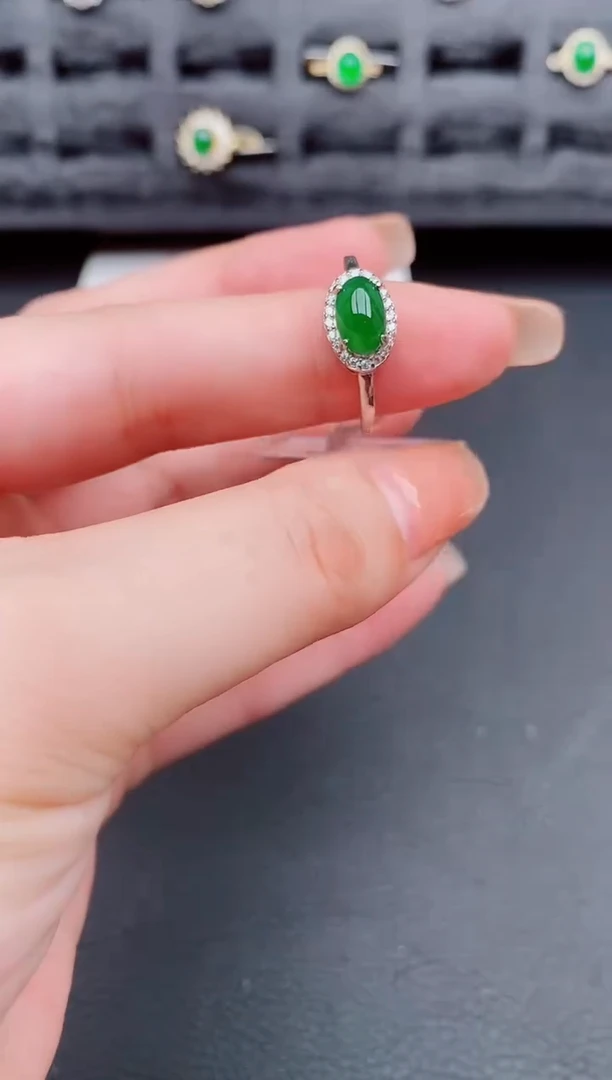 翡翠戒指银S925镶嵌天然a货翡翠76